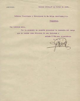 [Carta a Presidente y Directores de La Belga Americana S.A.]