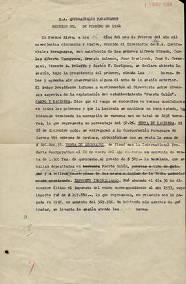S. A. Quebrachales Paraguayos Reunión del de febrero de 1954